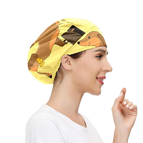 Gorra de trabajo para el pelo largo con banda elástica ajustable para el sudor, gorras de trabajo para los hombres, bufanda impresa en 3D, gorras de perro salchicha lindo maletín de transporte
