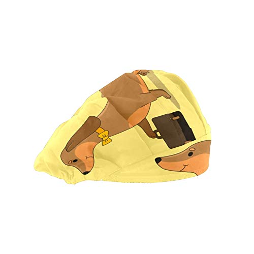Gorra de trabajo para el pelo largo con banda elástica ajustable para el sudor, gorras de trabajo para los hombres, bufanda impresa en 3D, gorras de perro salchicha lindo maletín de transporte