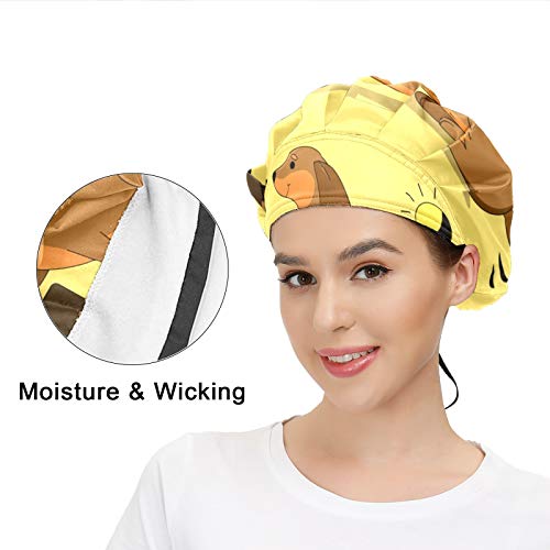 Gorra de trabajo para el pelo largo con banda elástica ajustable para el sudor, gorras de trabajo para los hombres, bufanda impresa en 3D, gorras de perro salchicha lindo maletín de transporte