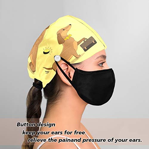Gorro de trabajo para mujer con botón y banda para el sudor, reutilizable, con estampado 3D, gorro de trabajo, ajustable, para adultos, bonito maletín de transporte