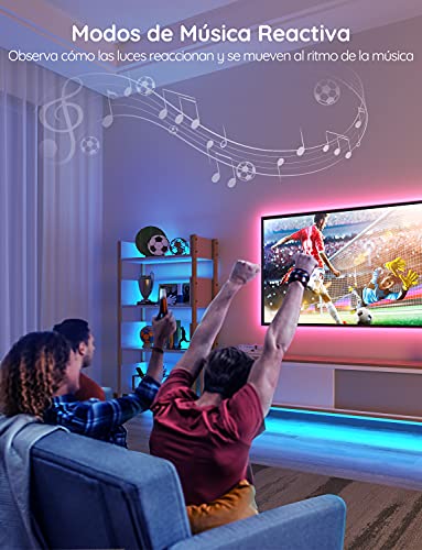 Govee Tira LED Alexa 5m, WiFi Luces LED Habitacion Inteligente RGB, Funciona con Alexa, Google Assistant y App, 64 Modos de Escena y Sincronización de Música para PC Gaming, Techo y Fiesta