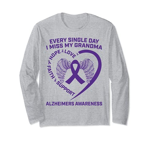 Gráfico de concientización morado en memoria de mi abuela sobre el Alzheimer Manga Larga