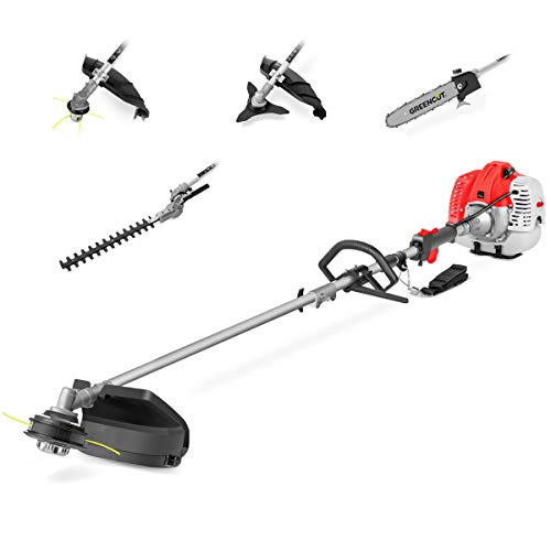 GREENCUT GM650X-5 - Herramienta multifunción 5 en 1, de gasolina de 65cc, 5 accesorios, función desbrozadora + podadora + cortasetos