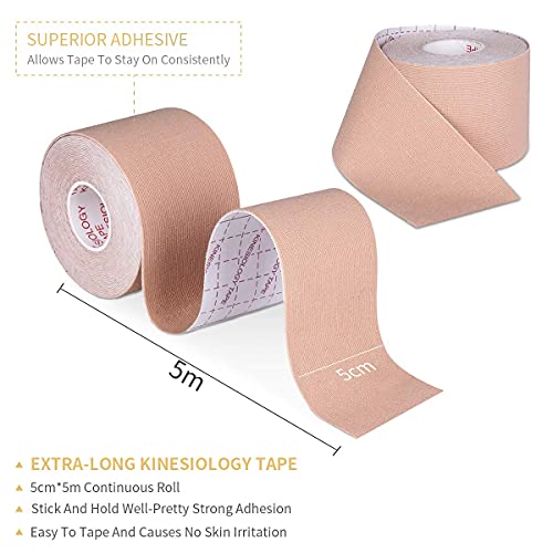 GSPCARE Cinta de Kinesiología, 5cm x 5m Sin Cortar Kinesiotape Vendaje Neuromuscular para Ejercicio, Impermeable sin Látex Cinta de Fisioterapia para la Recuperación de Rodilla, Hombro y Codo