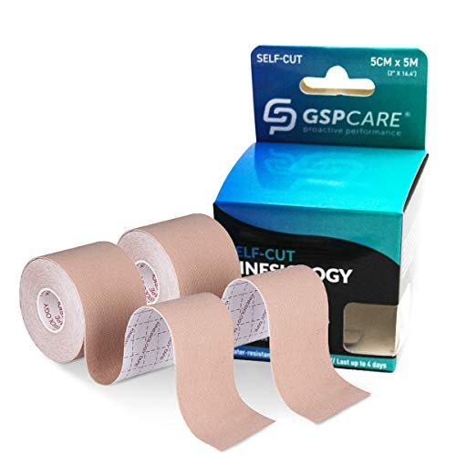 GSPCARE Cinta de Kinesiología, 5cm x 5m Sin Cortar Kinesiotape Vendaje Neuromuscular para Ejercicio, Impermeable sin Látex Cinta de Fisioterapia para la Recuperación de Rodilla, Hombro y Codo
