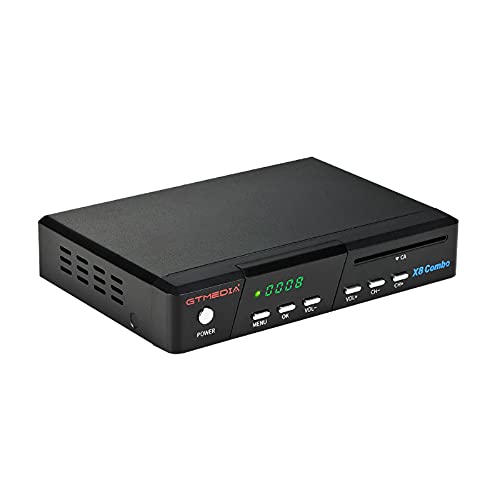 GT MEDIA X8 Combo Decodificador Satélite Receptor Terrestre Digital de DVB- S2X + T2 + Cable, Lector de Tarjetas Inteligentes para Tivusat, Soporta 1080P HEVC H.265 10Bit PVR con WiFi / SCART / HDMI