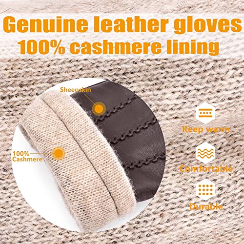 Guantes de cuero genuino para hombres, invierno cálido cachemira forro táctil guantes de mensajes de texto conducción guantes de motocicleta, marrón, M