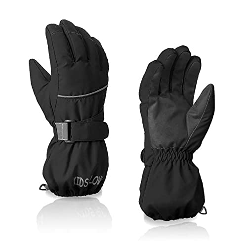 Guantes de esquí Impermeables niños, Guantes Negros de Invierno para bebés, Guantes cálidos de Dedo Completo Azules para niños y niñas, Guantes de Snowboard para Nieve -Black-1-4-6 Years Old