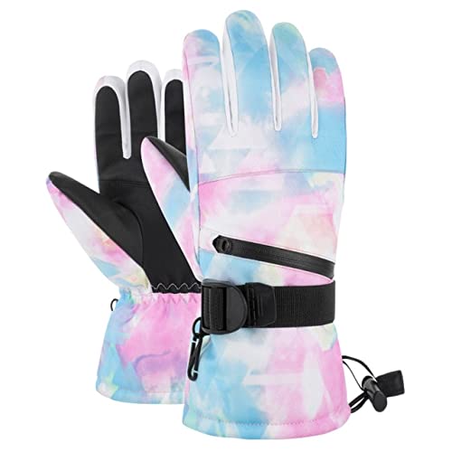 Guantes de esquí Profesionales Pantalla táctil Fleece Guantes de Snowboard cálidos de Invierno Guantes de   Nieve térmicos Impermeables ultraligeros para Motocicleta -Pink-5-XL