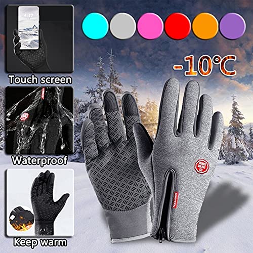 Guantes de Invierno para Hombre, Pantalla táctil, Impermeable, a Prueba de Viento, esquí, Guantes fríos, Moda cálida para Mujer, Deportes al Aire Libre, Guantes con Cremallera para Montar -Pink-5-XL