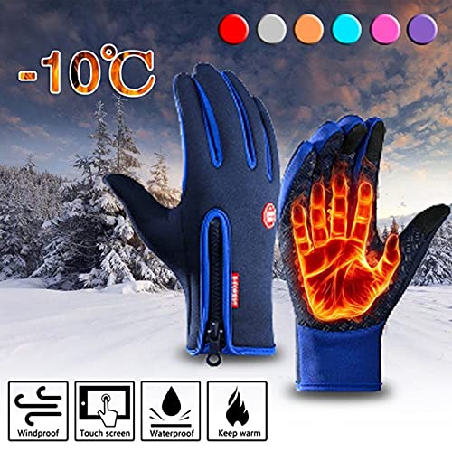 Guantes de Invierno para Hombre, Pantalla táctil, Impermeable, a Prueba de Viento, esquí, Guantes fríos, Moda cálida para Mujer, Deportes al Aire Libre, Guantes con Cremallera para Montar -Pink-5-XL