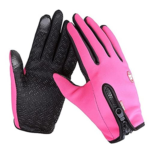 Guantes de Invierno para Hombre, Pantalla táctil, Impermeable, a Prueba de Viento, esquí, Guantes fríos, Moda cálida para Mujer, Deportes al Aire Libre, Guantes con Cremallera para Montar -Pink-5-XL