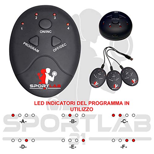 【GUÍA ALIMENTARIA INCLUIDA】 SportLab21® Recarga USB, Electroestimulador Para Abdominales, Electroestimulador Muscular, Estimulador Muscular Abdominales, Brazos Y Nalgas, 6*2 Gels (Electroestimulador)
