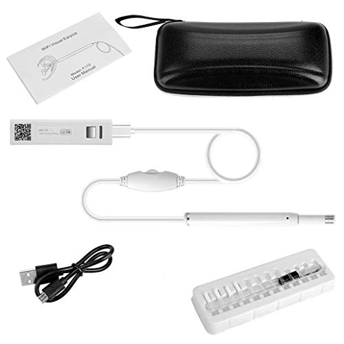 GXXDM Otoscopio inalámbrico 720P HD, Herramienta de eliminación de Cera WiFi, endoscopio de Limpieza de Orejas de 5,5 mm de diámetro con 6 LED, cámara de inspección de otoscopio de Oreja