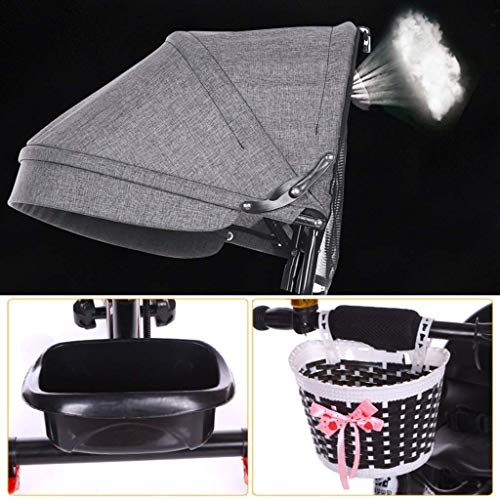 Gymqian Triciclo Del Bebé, Cochecito de Niños Plegable Steer, Bicicleta/Desmontable de Barandas, Dosel Ajustable, Arnés de Seguridad, Plegable Pedal, Freno, Diseño Absorción de Cho