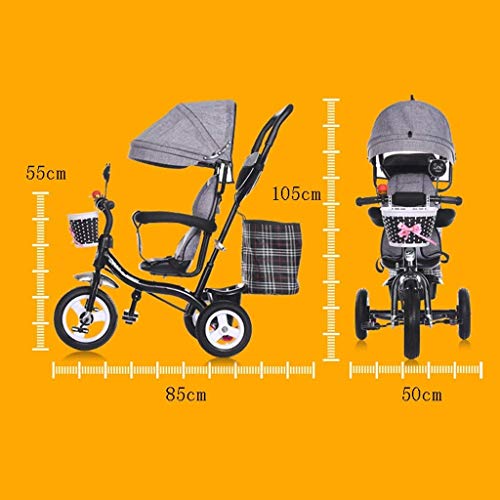 Gymqian Triciclo Del Bebé, Cochecito de Niños Plegable Steer, Bicicleta/Desmontable de Barandas, Dosel Ajustable, Arnés de Seguridad, Plegable Pedal, Freno, Diseño Absorción de Cho