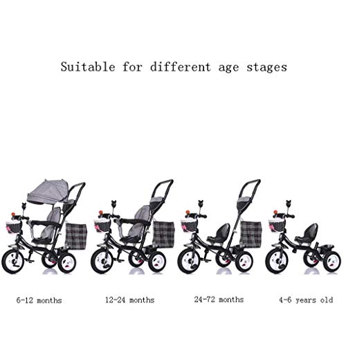 Gymqian Triciclo Del Bebé, Cochecito de Niños Plegable Steer, Bicicleta/Desmontable de Barandas, Dosel Ajustable, Arnés de Seguridad, Plegable Pedal, Freno, Diseño Absorción de Cho