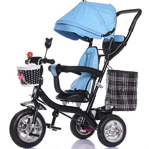 Gymqian Triciclo Del Bebé, Cochecito de Niños Plegable Steer, Bicicleta/Desmontable de Barandas, Dosel Ajustable, Arnés de Seguridad, Plegable Pedal, Freno, Diseño Absorción de Cho