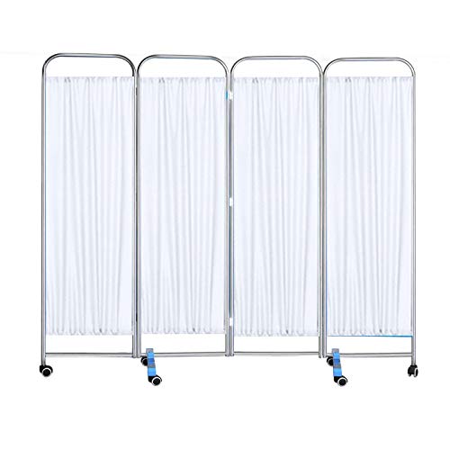 GZD Salón de Belleza de Pantalla de privacidad, 4-Obturador Plegable Médico Pantalla de privacidad Cortina Médico de Acero Inoxidable 304 Separador de ambientes con la Rueda de Clínicas,Blanco