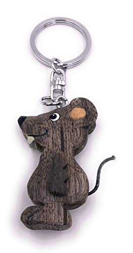 H-Customs Lindo ratón de pie de Madera de Madera Preciosa Hecha a Mano Llavero Colgante