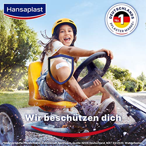 Hansaplast Tiritas universales (40 tiras), resistentes a la suciedad y al agua, juego de tiritas con fuerte fuerza adhesiva & Bacteria Shield