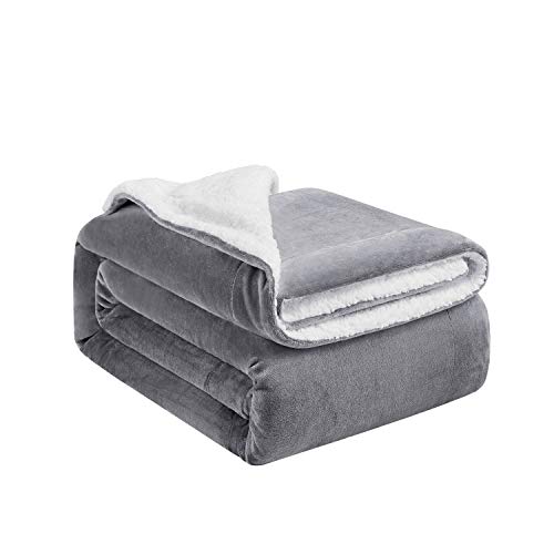Hansleep Manta Reversible de Franela Sherpa 130x165cm Gris, Manta Polar para Cama 80 de Microfibra Manta Pelo para Sofá Suave Manta Forro Polar de Invierno