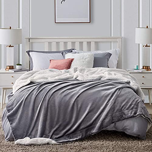 Hansleep Manta Reversible de Franela Sherpa 130x165cm Gris, Manta Polar para Cama 80 de Microfibra Manta Pelo para Sofá Suave Manta Forro Polar de Invierno