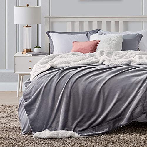 Hansleep Manta Reversible de Franela Sherpa 130x165cm Gris, Manta Polar para Cama 80 de Microfibra Manta Pelo para Sofá Suave Manta Forro Polar de Invierno
