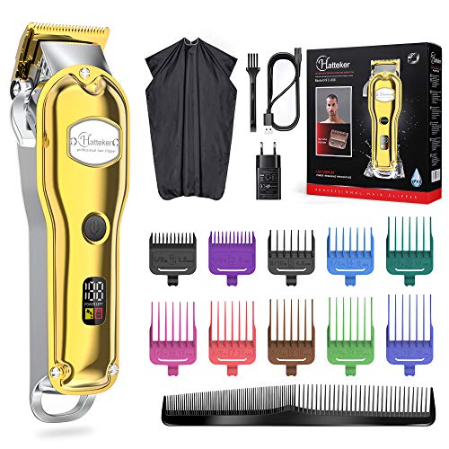 Hatteker profesional Cortadora de cabello para hombres Cortadora de barba Cortadora de precisión Impermeable IPX7 Oro