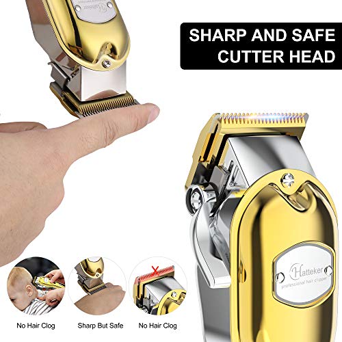 Hatteker profesional Cortadora de cabello para hombres Cortadora de barba Cortadora de precisión Impermeable IPX7 Oro