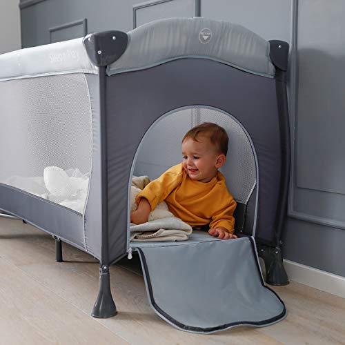Hauck Cuna de Viaje Sleep N Play Center, de Nacimiento hasta 15 kg, 120 x 60 cm, Doble Altura, Cambiador, Ruedas, Entrada Lateral, Plegable, Bolsa de Transporte, Gris