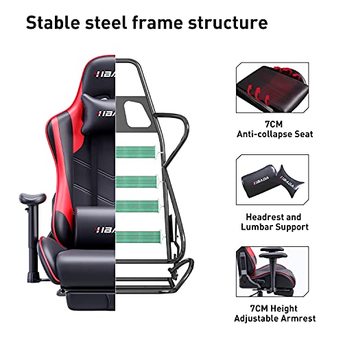 Hbada Silla de Juego Silla de Escritorio Silla de Oficina Silla ejecutiva Silla giratoria ergonómica Silla para computadora Cuero sintético con reposapiés con reposacabezas(Rojo-1)
