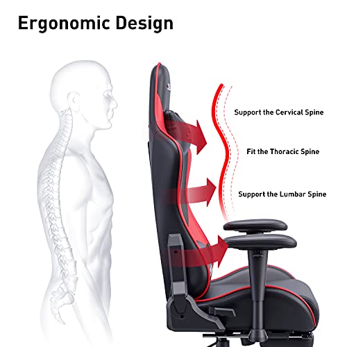 Hbada Silla de Juego Silla de Escritorio Silla de Oficina Silla ejecutiva Silla giratoria ergonómica Silla para computadora Cuero sintético con reposapiés con reposacabezas(Rojo-1)