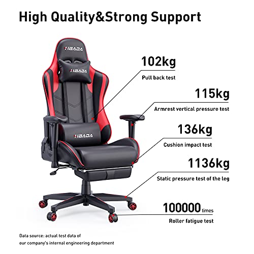 Hbada Silla de Juego Silla de Escritorio Silla de Oficina Silla ejecutiva Silla giratoria ergonómica Silla para computadora Cuero sintético con reposapiés con reposacabezas(Rojo-1)