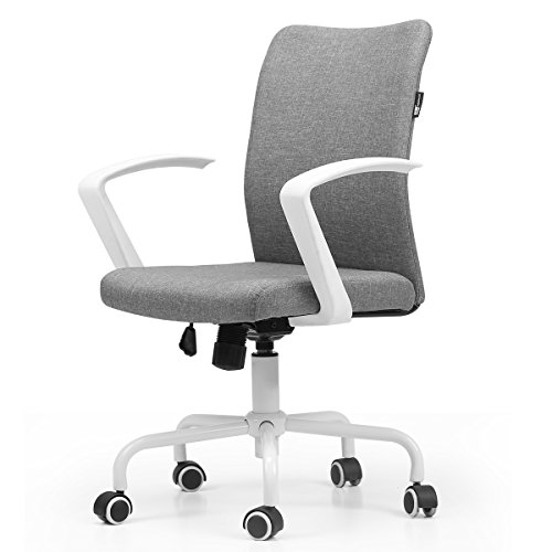 Hbada Silla de Oficina Silla de Escritorio ergonómica Silla giratoria Silla de Conferencia Luz de Silla de Visita Silla Mecedora de Lino Blanco