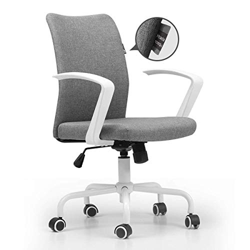 Hbada Silla de Oficina Silla de Escritorio ergonómica Silla giratoria Silla de Conferencia Luz de Silla de Visita Silla Mecedora de Lino Blanco