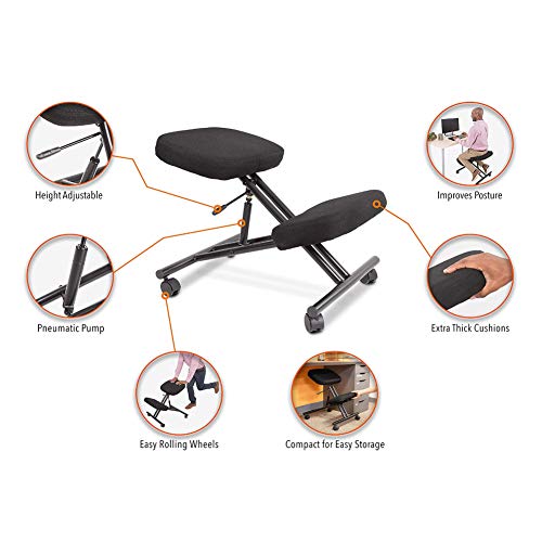 Headerbs Silla ergonómica para arrodillarse, Taburete neumático Ajustable para la Rodilla, Silla Correcta para Postura, Silla de Apoyo para la Espalda defectuosa con 4 Ruedas para la Oficina en casa