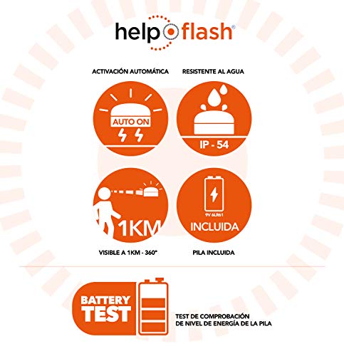 HELP FLASH 2X V2 2021 - luz de Emergencia AUTÓNOMA, señal preseñalización de Peligro y Linterna, homologada, normativa DGT, V16, con Base imantada, activación AUTOMÁTICA o Manual, Hecho en España