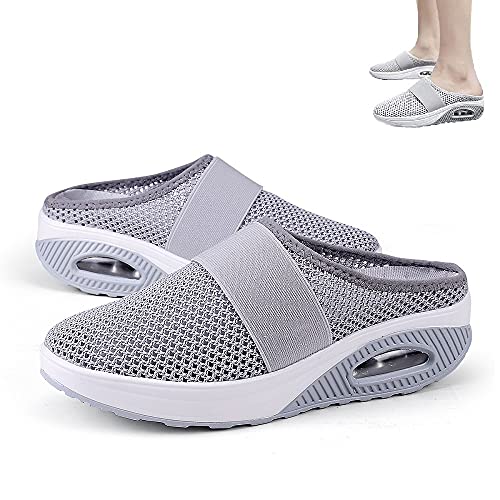 HengYuan Zapatos para Caminar con amortiguación de Aire para Mujeres, Sandalias ortopédicas de Malla Antideslizante para Caminar, Zapatillas de Deporte Casual Transpirables al Aire Libre (Gray,EU 36)