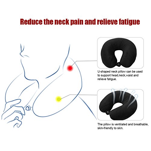 HERCHR Almohada de Viaje para el Cuello, Almohada de Soporte para el Cuello con Almohada para el Cuello en Forma de U para Viajes de Oficina en casa(Negro)