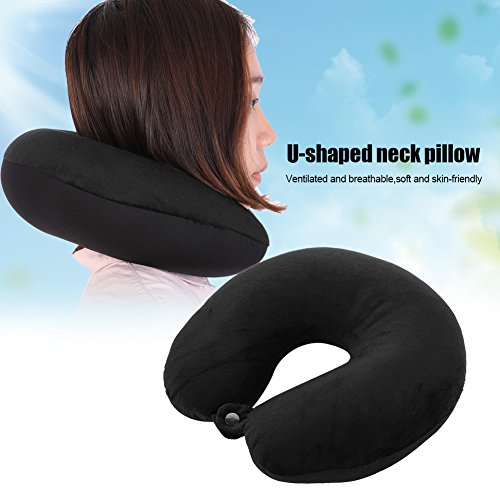 HERCHR Almohada de Viaje para el Cuello, Almohada de Soporte para el Cuello con Almohada para el Cuello en Forma de U para Viajes de Oficina en casa(Negro)