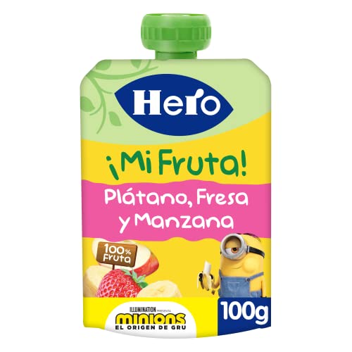 Hero Baby Mi Fruta - Bolsita de Fruta con Plátano, Fresa y Manzana, Sin Azúcares Añadidos, para Bebés a Partir de los 12 Meses - Pack de 18 x 100 g