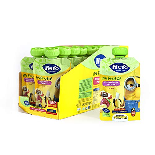 Hero Baby Mi Fruta - Bolsita de Fruta con Plátano, Fresa y Manzana, Sin Azúcares Añadidos, para Bebés a Partir de los 12 Meses - Pack de 18 x 100 g