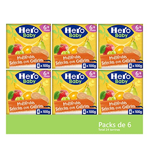 Hero Baby Tarrinas Multifrutas selecas con Galleta - 6 Packs de 4x100gr