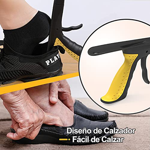 Herramienta de Captura Plegable, Jellas Alcanzador Plegable de 59 cm, con Cabezal Giratorio de 90 °, Punta Magnética de Agarre Fuerte y Calzador, Herramienta de Asistencia, Recoger Basura (Amarillo)