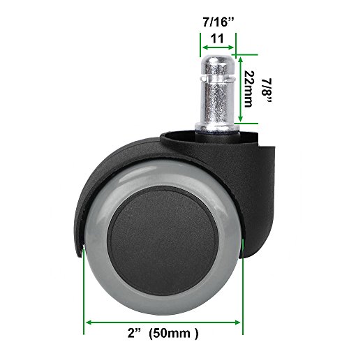 Herrman silla de oficina Caster Rueda para suelos de madera Protección | 2 "Heavy Duty PU Rueda de goma universal tamaño estándar tallo: 11 mm x 22 mm (7/16" x 7/8 "), gris (5 pcs/Pack)