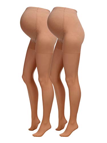 Herzmutter 20 DEN Medias Premamá - Medias Maternidad - Medias de embarazo - Panty Para Futura Mama -Para mujeres embarazadas - Juego de 1 y 2 - 1220 (M-L, Beige-Oscuro, 2x)
