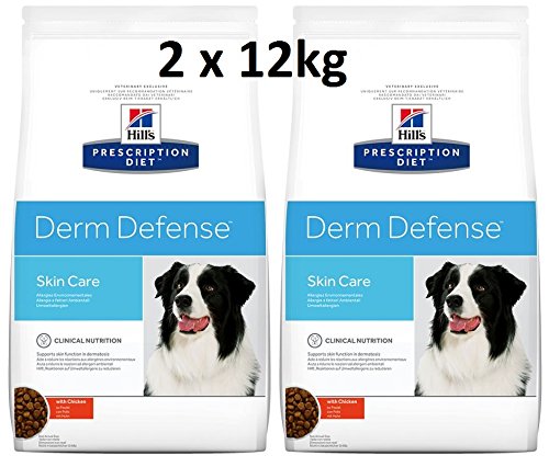 Hill's Prescription Diet Derm Defense Skin Care, Comida para perros con pollo (2 x 12 kg)