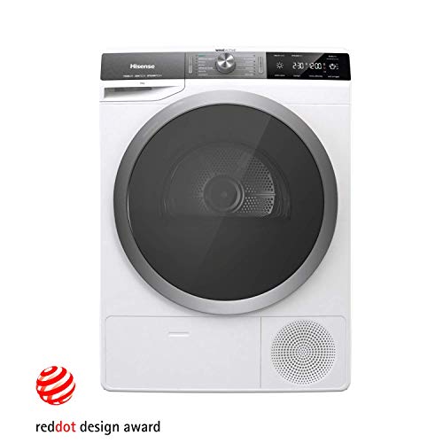 Hisense DHGS90M - Secadora con Bomba de Calor, Tratamiento con Vapor, Carga Frontal, 9 Kg , Motor Eficiente Inverter, Aire Ionizado, Iluminación en el Tambor, Display Led, Blanco