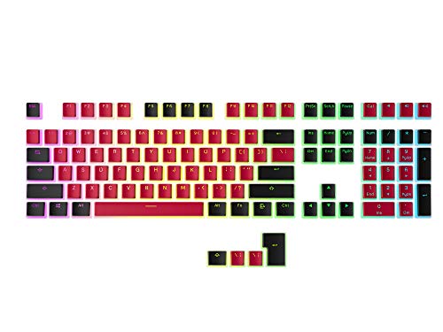 HK Gaming 108 Teclas PBT Pudding Keycaps Juego de teclas para teclado mecánico para juegos MX Switches (rojo y negro)